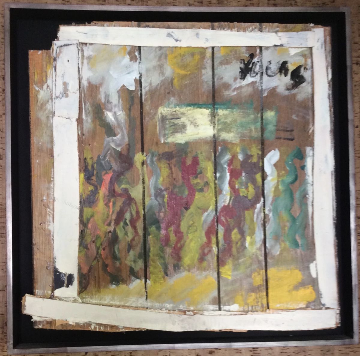 Purvis Young (American artist of Bahamian descent) mixed media painting