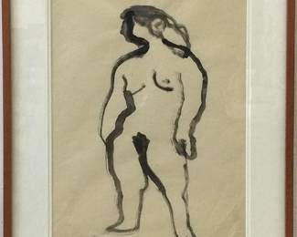 Earl Kerkam, Standing Nude. Unsigned. 18 1/8" x 14" Ink on paper.
