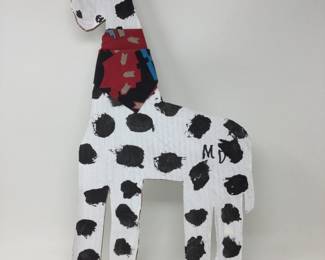 MD, Giraffe. 22" x 12". Folk art painted Giraffe on corrugated cardboard. Signed MD