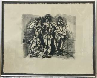 Robert Goodnough, Three Figures Standing. C. 1961, 20” x 25 1/4” Lithograph signed.