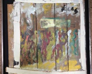 Purvis Young (American artist of Bahamian descent) mixed media painting