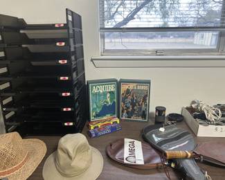 Hats, vintage games, and office storage