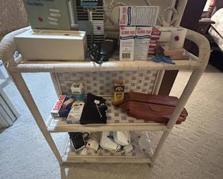 Various medical supplies and bathroom toiletries.