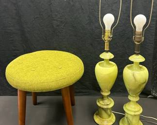 CT425RVintage Jim Tirrenia Italian Marble Table Lamps And Cushioned Stool