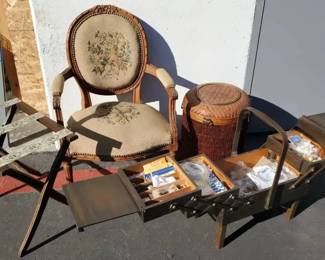 SG102Vintage Upholstered Chair, Sewing Box And More