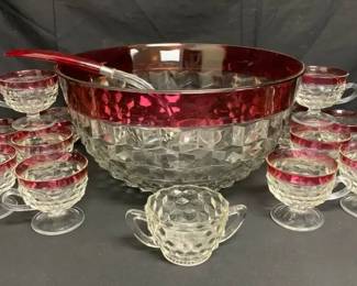 SG123Ruby Red Indiana Glass Punch Bowl Set