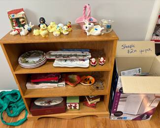 Holiday dishes and ceramics. Variety of new pens and Sharpie markers.