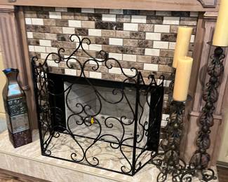 Firescreen, candle holders