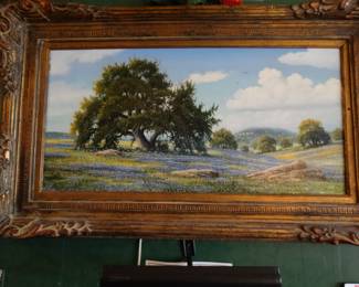 A Lg. Original OIl on Canvas of A west Texas Ranch w/ Lots of BLue Bonnets by Cynthia Bryant 9Daughater of Jack Bryant)