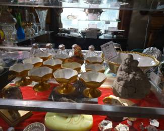 Case w/ 12 Individual Nippon Salts & e Salt & Pepper Shakers w/ Sterling and Mother of Pearl Tops