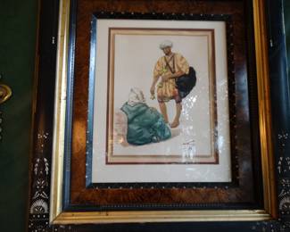 "Giving to the POor" an Original Water Color in Super Antique Frame