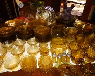 Incredible 177 Ps Set of Amber Depression Glass Dinnerware "Madrid" pattern
