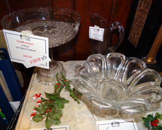 a rare Flint Glass Bowl "Loop" and anAntique 2 part Tall Compote