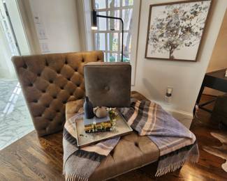 Ethan Allen Tufted Leather Ottoman