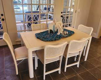 Frontgate Rectangular Folding Table and Folding Cane Back Chairs