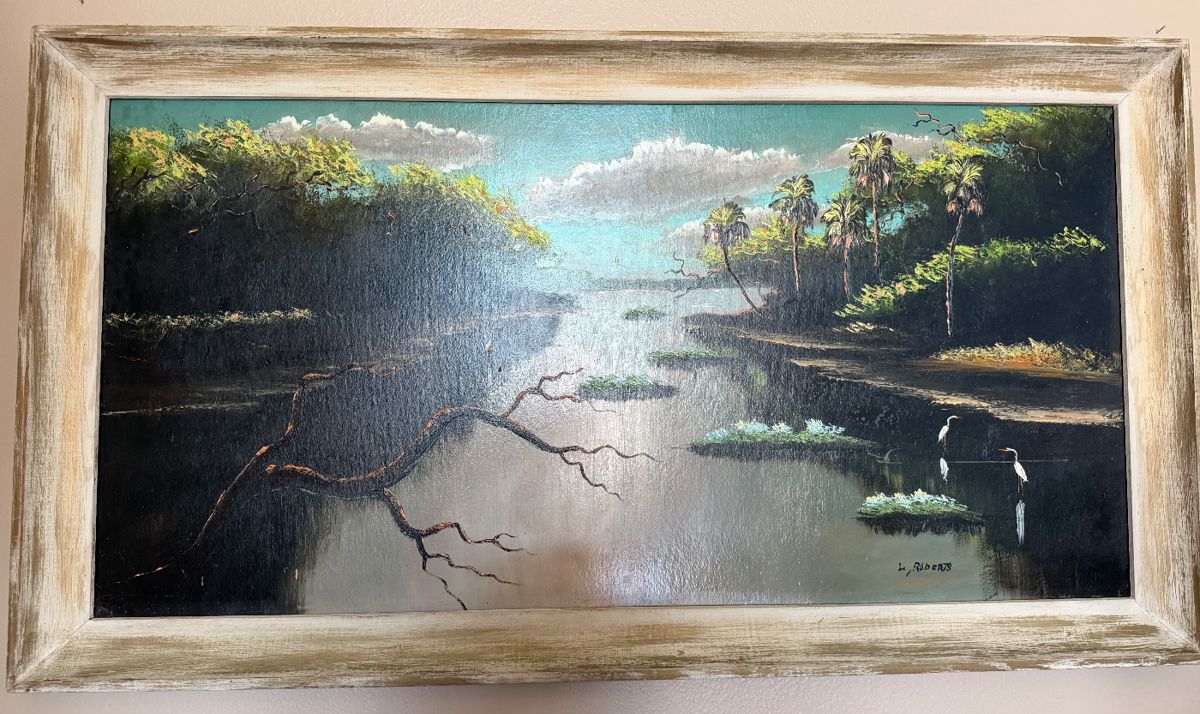 52 1/2 “ wide x 29” height including the frame.  Florida Highwayman Painting  by Livingston(Castor ) Roberts
Signed L. Roberts
NO CALLS PLEASE !!