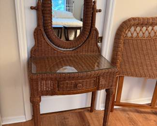 Wicker vanity & we have a wicker head board