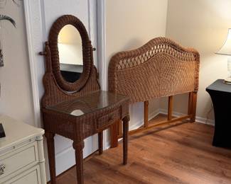 Wicker headboard & vanity