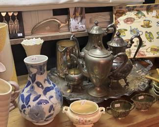 Silver Server & Vintage & New Vases