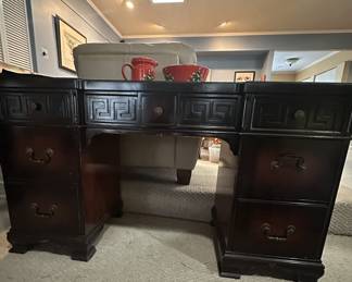 Dark Wood Desk with Greek Key carving 