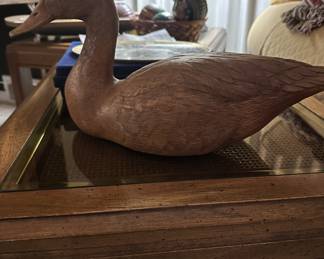 A hand-carved wooden pintail duck decoy by Carl Hutt.