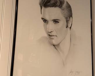 framed, limited edition pencil portrait of Elvis Presley created and signed by artist Gary Saderup