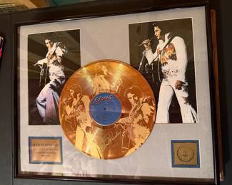 framed, limited edition "Elvis in Concert" gold LP record display