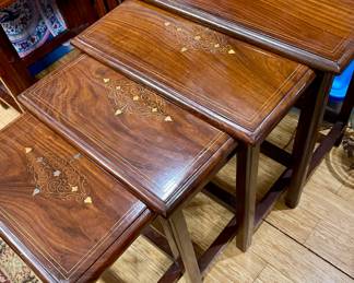 Set of 4 brass inlaid nesting tables (2 sets available)
