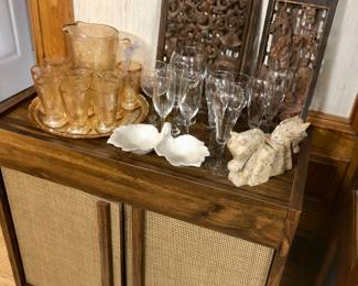 Vintage slide-out bar and vintage glass accessories