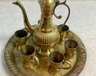 Middle Eastern brass tea set