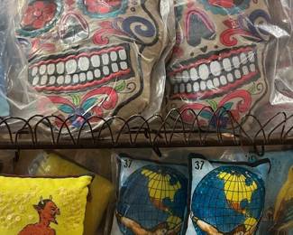 Skull and Loteria pillows.