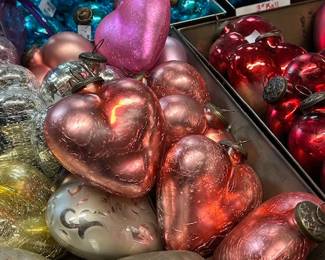 Glass ornaments- holiday shapes and hearts in many sizes. 