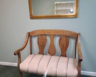 Vintage wood bench/settee and mirror