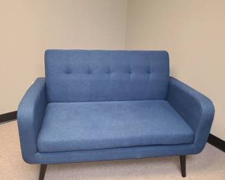 Blue cloth modern take on MCM loveseat