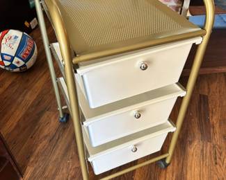3 Drawer Gold Rolling Storage Cart
Great condition!
13” x 15” x 26” tall