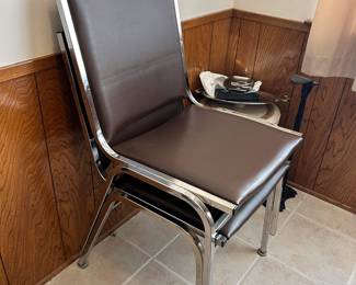 Stackable Vinyl & Metal Chairs
**8 available! 
Great condition! 
19 1/2” across x 16” deep x 18” tall to seat, 33” tall to back
Must be able to move and load yourself