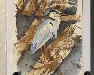 38 BlueHerononLogOriginalWatercolorbyBarbParsloe