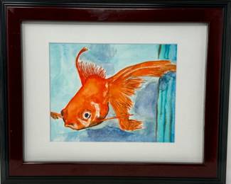 74 OriginalFramedGoldfishWatercolorPainting