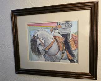 109 WhiteHorseWithElaborateTackOriginalWatercolorByBarbParsloe