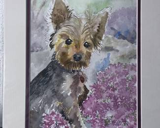 7 OriginalYorkshireTerrierPinkFlowersWatercolorbyBarbParsloe