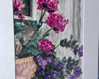 41 OriginalWatercolorWindowboxGeraniumsbyBarbParsloe