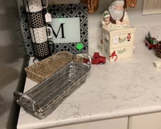 Some copper hangers, wire snack basket and the prettiest Flitz and Floyd Santa cookie jar.