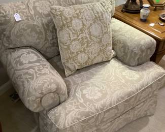 Close-up of beige tone on tone club chair. Excellent condition. Price: $225.00