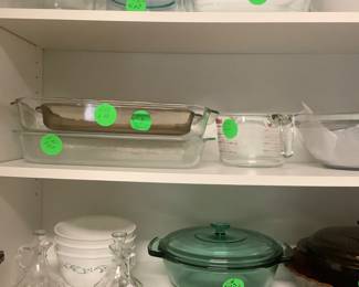 Plenty of Pyrex, Tupperware, dishes.