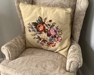 Beige wing back chair that matches couch, club chair in ,