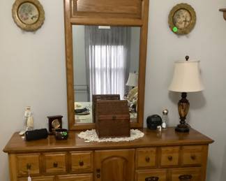Close-up of oak dresser.