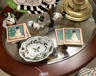 Just a few of the Christmas items on the beautiful end table with glass top.