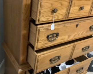 Oak chest: It has 5 drawers. Measures: 48 3/8” tall, 36 1/2” width. Price is: 130.00
