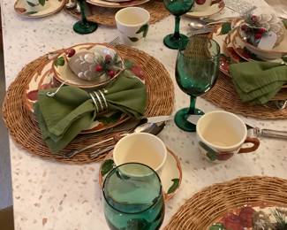 The Apple dishes on breakfast table. The table has 6 chairs and measures: 51 1/2” length, 30” width, 31” tall. Price is: $120.00 for table and six chairs.