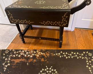 South East Asian Hancrafted Bone Marquetry Drop Leaf Serving / Tea Cart